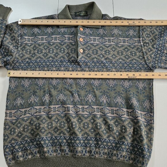 Giannini Polo Sweater Men 52/L Multi LS Buttons Collar Tribal Aztec Geo Vintage - Picture 4 of 15